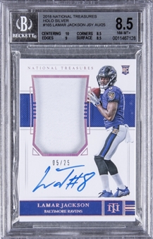 2018 National Treasures "Holo Silver" #165 Lamar Jackson Signed Patch Rookie Card (#05/25) – BGS NM-MT+ 8.5/BGS 10